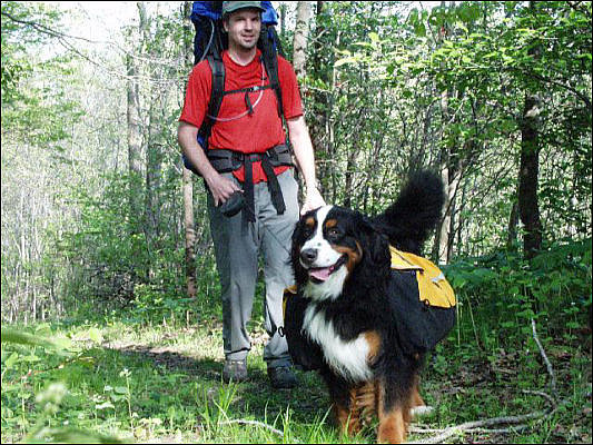 Everest and I hiking from the parking lot to Glen Wendel campground - 5/15/2003